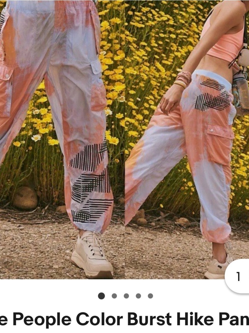Free People Peach & White Tie-Dye Cargo Joggers
